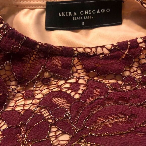 Akira Maroon and Gold Lace Dress S - Picture 5 of 5